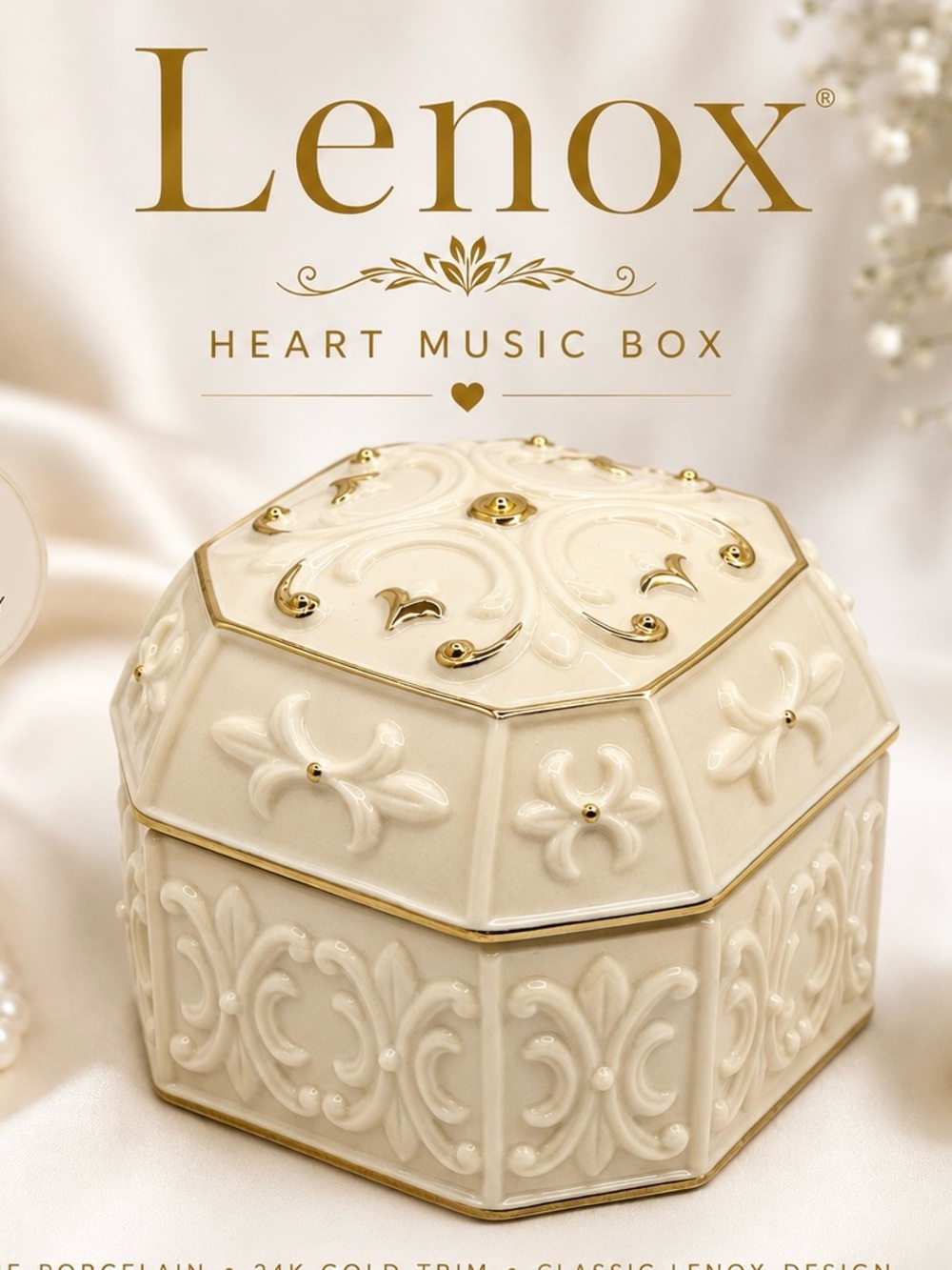 Vintage Lenox Ivory Music Box with Gold Trim